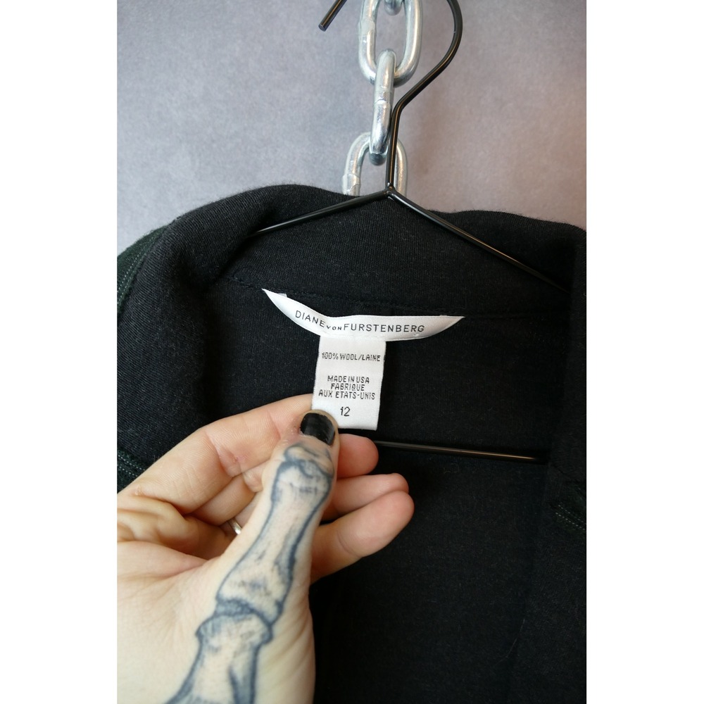 DIANE‎ VON FURSTENBERG DVF Knit Blazer Jacket Charcoal Grey Wool Size 12 - Picture 6 of 9